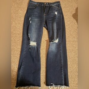 Distressed Dark Blue Risen Women's Jeans